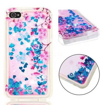 Blue Plum Blossom Dynamic Liquid Glitter Quicksand Soft TPU Case for iPhone 4s 4