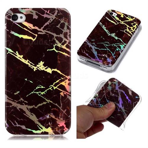 Black Brown Marble Pattern Bright Color Laser Soft TPU Case for iPhone 4s 4
