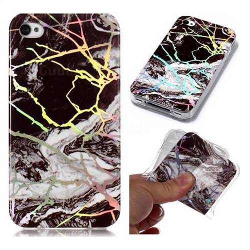 White Black Marble Pattern Bright Color Laser Soft TPU Case for iPhone 4s 4