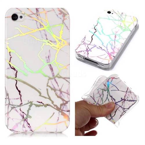 Color White Marble Pattern Bright Color Laser Soft TPU Case for iPhone 4s 4