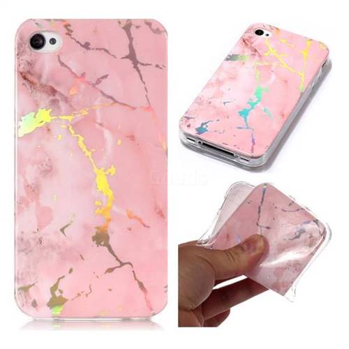 Powder Pink Marble Pattern Bright Color Laser Soft TPU Case for iPhone 4s 4