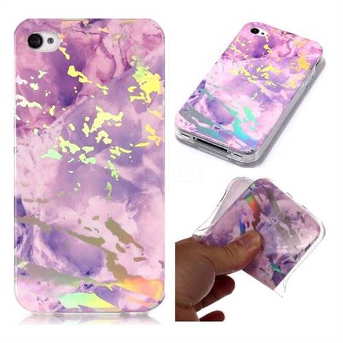 Purple Marble Pattern Bright Color Laser Soft TPU Case for iPhone 4s 4