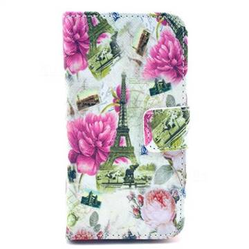 Rose Eiffel Tower Leather Wallet Case for iPhone 4s / iPhone 4