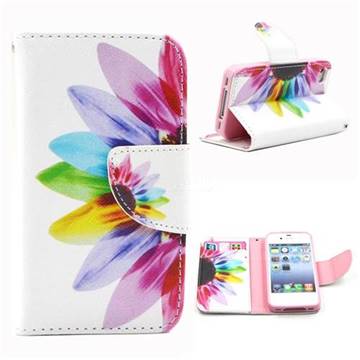 Seven-color Flowers Leather Wallet Case for iPhone 4s / iPhone 4