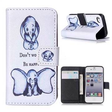 Be Happy Elephant Leather Wallet Case for iPhone 4s / iPhone 4