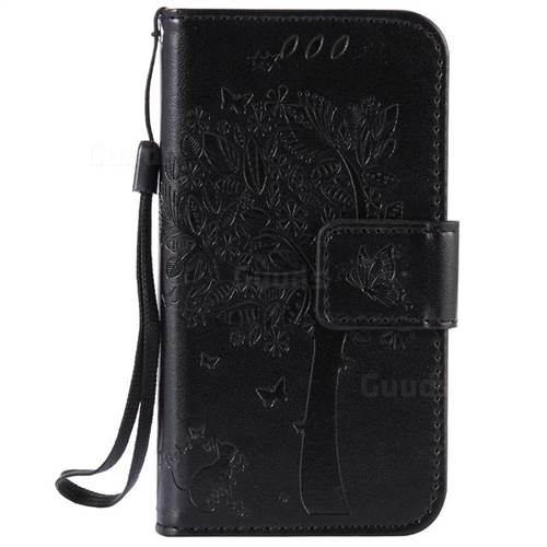 Embossing Butterfly Tree Leather Wallet Case for iPhone 4s 4 - Black