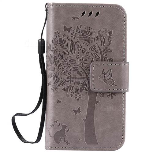 Embossing Butterfly Tree Leather Wallet Case for iPhone 4s 4 - Grey