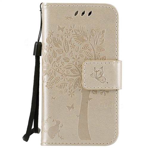 Embossing Butterfly Tree Leather Wallet Case for iPhone 4s 4 - Champagne