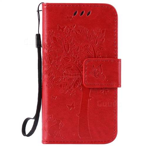 Embossing Butterfly Tree Leather Wallet Case for iPhone 4s 4 - Red