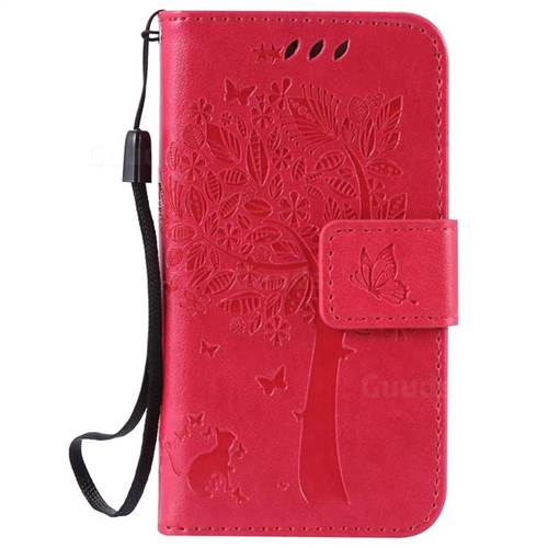 Embossing Butterfly Tree Leather Wallet Case for iPhone 4s 4 - Rose