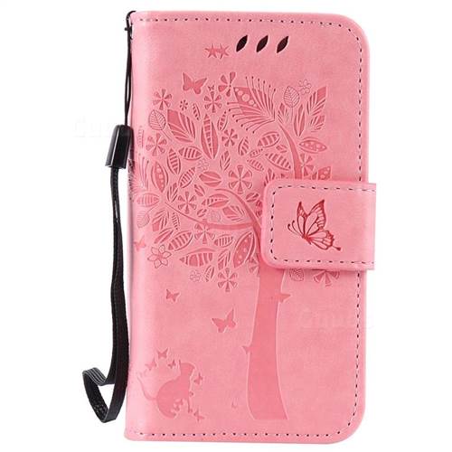 Embossing Butterfly Tree Leather Wallet Case for iPhone 4s 4 - Pink