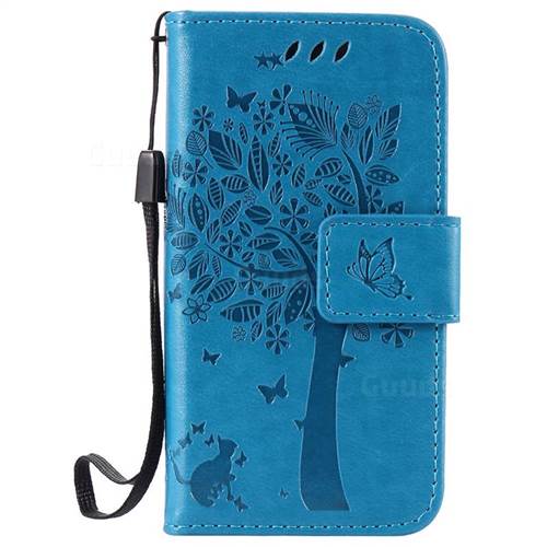 Embossing Butterfly Tree Leather Wallet Case for iPhone 4s 4 - Blue