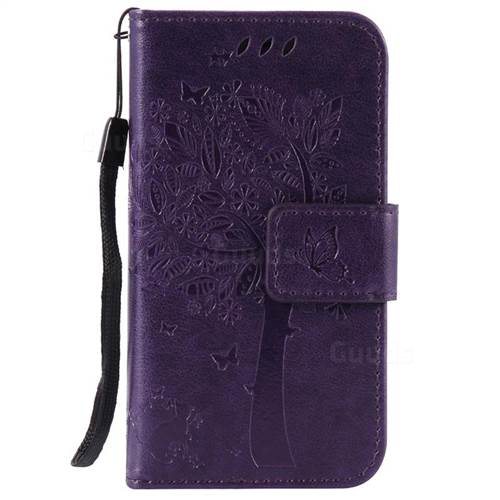 Embossing Butterfly Tree Leather Wallet Case for iPhone 4s 4 - Purple