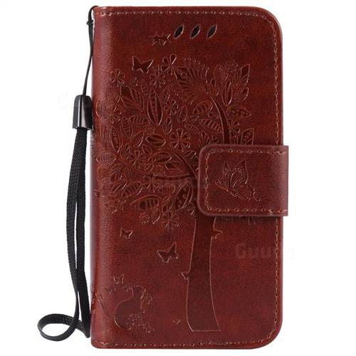 Embossing Butterfly Tree Leather Wallet Case for iPhone 4s 4 - Brown