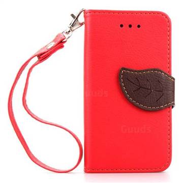 Leaf Buckle Litchi Leather Wallet Phone Case for iPhone 4s 4 - Red