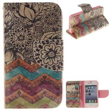 Wave Flower PU Leather Wallet Case for iPhone 4s 4