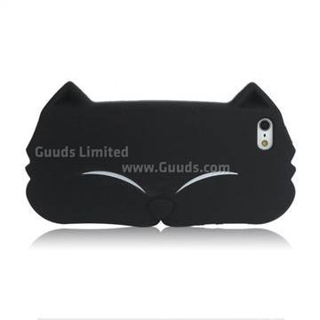 Lovely Big Face Cat Pattern Silicone Case for iPhone 5s / iPhone 5 - Black