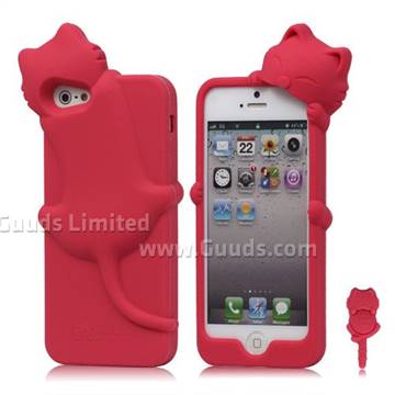 DER Hello Deere 3D Diffie Cat Silicone Case for iPhone 5s / iPhone 5 - Rose