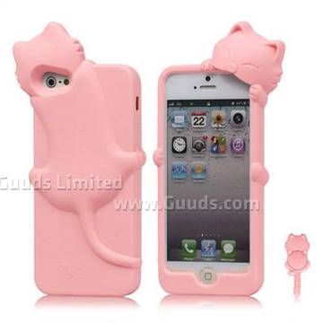 DER Hello Deere 3D Diffie Cat Silicone Case for iPhone 5s / iPhone 5 - Pink
