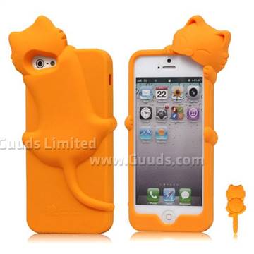 DER Hello Deere 3D Diffie Cat Silicone Case for iPhone 5s / iPhone 5 - Orange
