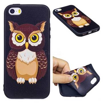 Big Owl 3D Embossed Relief Black Soft Back Cover for iPhone SE 5s 5