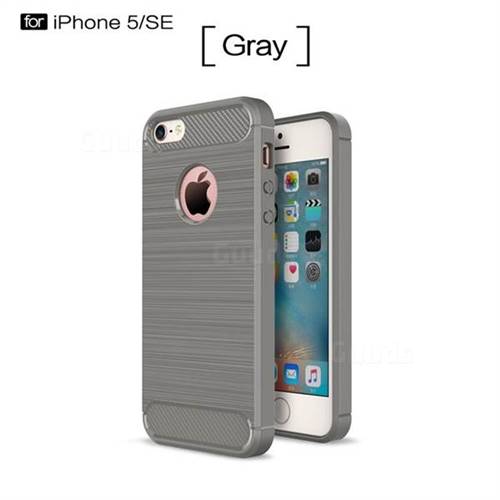 Luxury Carbon Fiber Brushed Wire Drawing Silicone TPU Back Cover for iPhone SE 5s 5 (Gray)