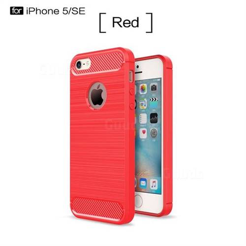 Luxury Carbon Fiber Brushed Wire Drawing Silicone TPU Back Cover for iPhone SE 5s 5 (Red)