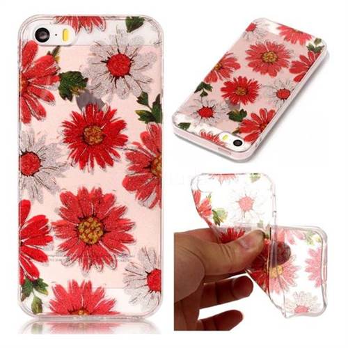 Red Daisy Super Clear Flash Powder Shiny Soft TPU Back Cover for iPhone SE 5s 5