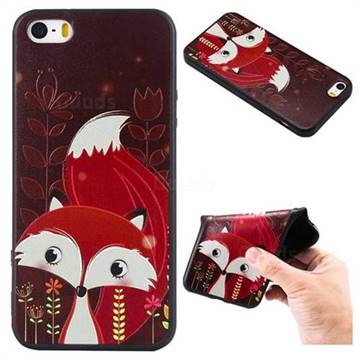 Red Fox 3D Embossed Relief Black TPU Back Cover for iPhone SE 5s 5