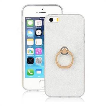 Luxury Soft TPU Glitter Back Ring Cover with 360 Rotate Finger Holder Buckle for iPhone SE 5s 5 - White