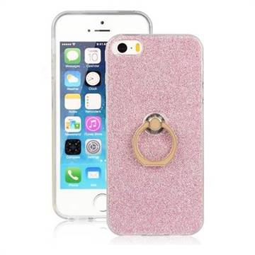 Luxury Soft TPU Glitter Back Ring Cover with 360 Rotate Finger Holder Buckle for iPhone SE 5s 5 - Pink