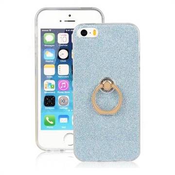 Luxury Soft TPU Glitter Back Ring Cover with 360 Rotate Finger Holder Buckle for iPhone SE 5s 5 - Blue