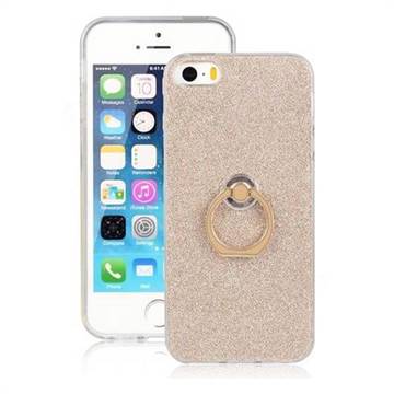 Luxury Soft TPU Glitter Back Ring Cover with 360 Rotate Finger Holder Buckle for iPhone SE 5s 5 - Golden