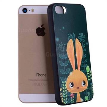 Cute Rabbit 3D Embossed Relief Black Soft Back Cover for iPhone SE 5s 5