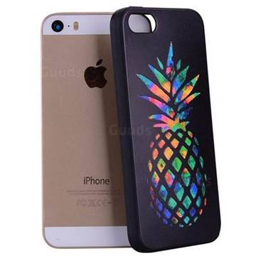 Colorful Pineapple 3D Embossed Relief Black Soft Back Cover for iPhone SE 5s 5
