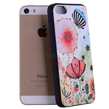 Pink Flower 3D Embossed Relief Black Soft Back Cover for iPhone SE 5s 5