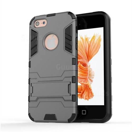 Armor Premium Tactical Grip Kickstand Shockproof Dual Layer Rugged Hard Cover for iPhone SE 5s 5 - Gray
