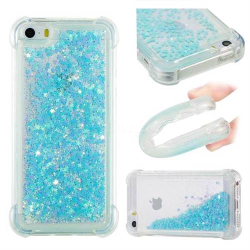 Dynamic Liquid Glitter Sand Quicksand TPU Case for iPhone SE 5s 5 - Silver Blue Star