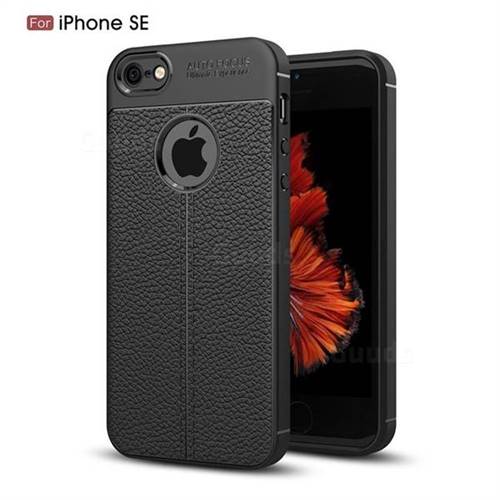 Luxury Auto Focus Litchi Texture Silicone TPU Back Cover for iPhone SE 5s 5 - Black