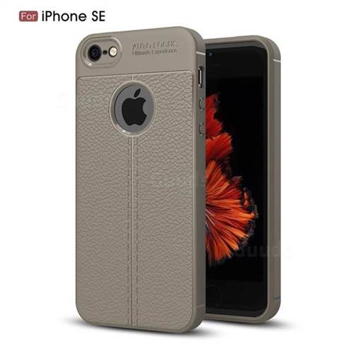 Luxury Auto Focus Litchi Texture Silicone TPU Back Cover for iPhone SE 5s 5 - Gray