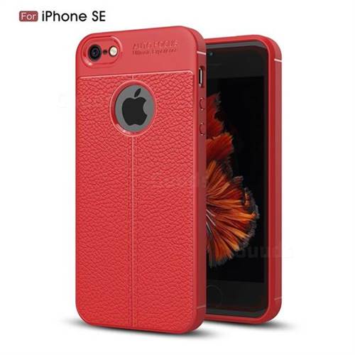 Luxury Auto Focus Litchi Texture Silicone TPU Back Cover for iPhone SE 5s 5 - Red