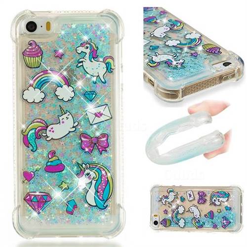 Fashion Unicorn Dynamic Liquid Glitter Sand Quicksand Star TPU Case for iPhone SE 5s 5