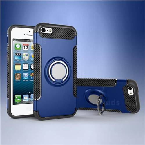 Armor Anti Drop Carbon PC + Silicon Invisible Ring Holder Phone Case for iPhone SE 5s 5 - Sapphire