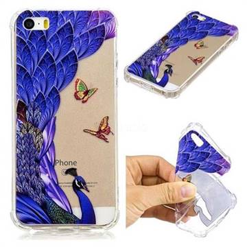 Peacock Butterfly Anti-fall Clear Varnish Soft TPU Back Cover for iPhone SE 5s 5