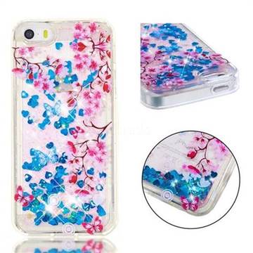 Blue Plum Blossom Dynamic Liquid Glitter Quicksand Soft TPU Case for iPhone SE 5s 5