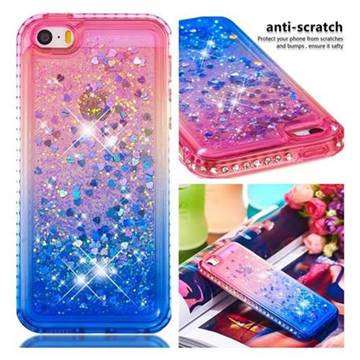 Diamond Frame Liquid Glitter Quicksand Sequins Phone Case for iPhone SE 5s 5 - Pink Blue