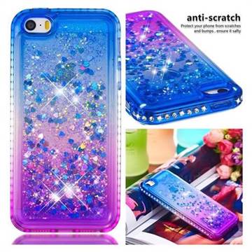 Diamond Frame Liquid Glitter Quicksand Sequins Phone Case for iPhone SE 5s 5 - Blue Purple