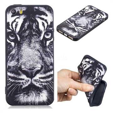 White Tiger 3D Embossed Relief Black TPU Cell Phone Back Cover for iPhone SE 5s 5