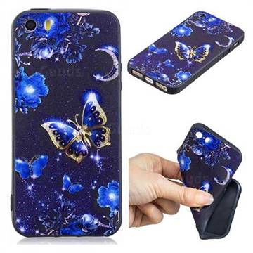 Phnom Penh Butterfly 3D Embossed Relief Black TPU Cell Phone Back Cover for iPhone SE 5s 5