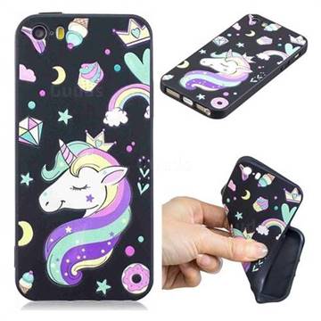 Candy Unicorn 3D Embossed Relief Black TPU Cell Phone Back Cover for iPhone SE 5s 5